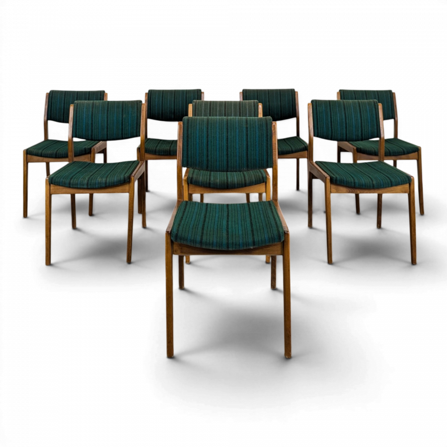 Série de 8 chaises vintage tissu vert