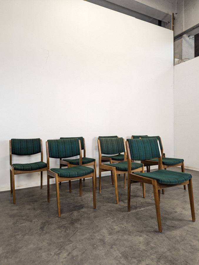 Série de 8 chaises vintage tissu vert