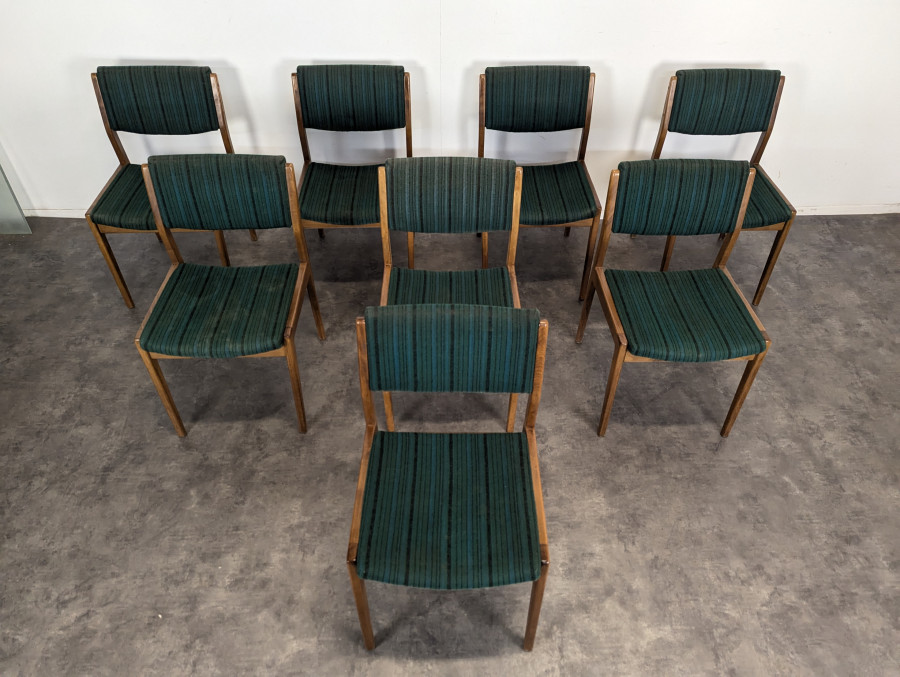 Série de 8 chaises vintage tissu vert