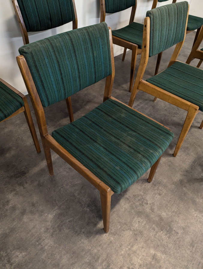 Série de 8 chaises vintage tissu vert