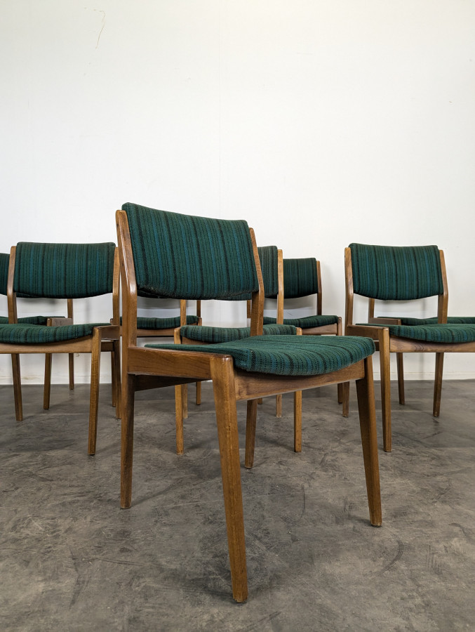 Série de 8 chaises vintage tissu vert