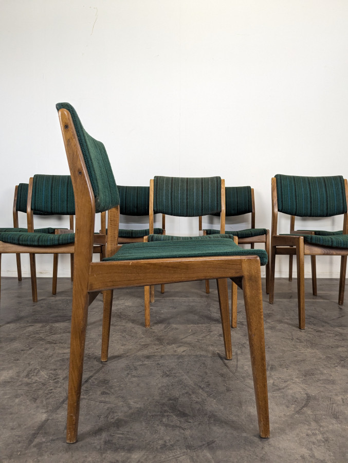 Série de 8 chaises vintage tissu vert
