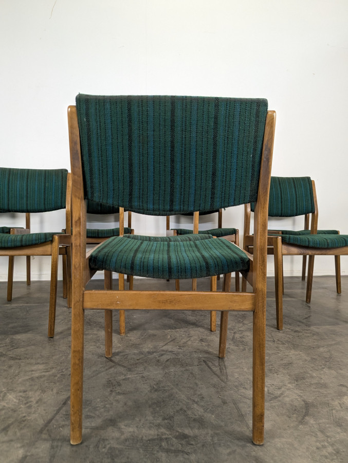 Série de 8 chaises vintage tissu vert