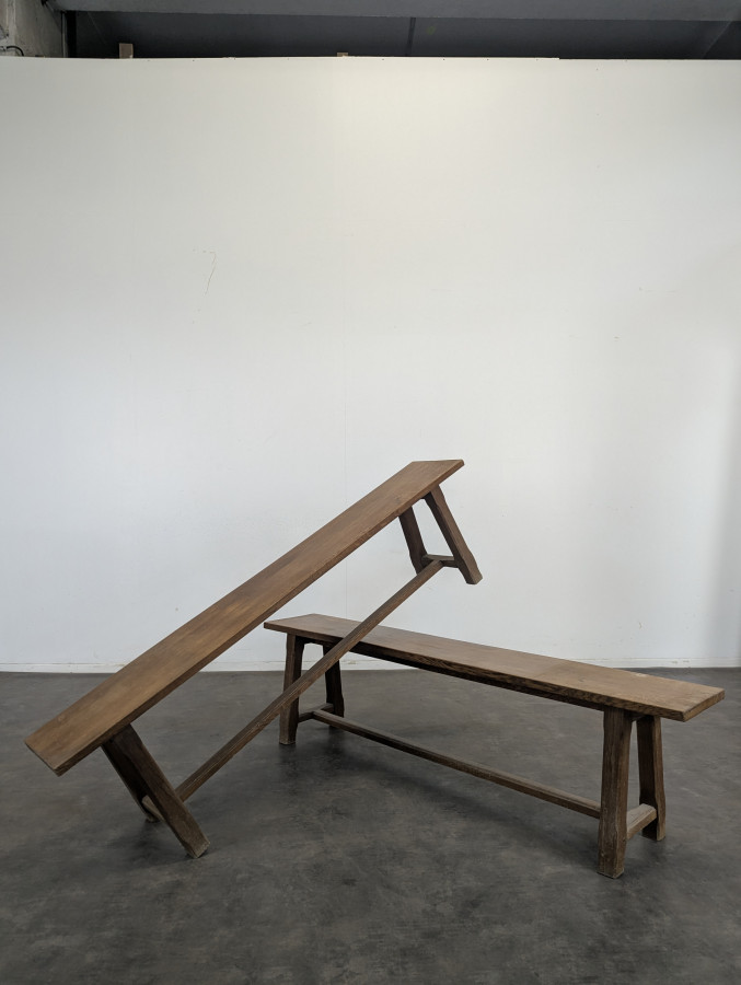 Paire de bancs en chêne massif