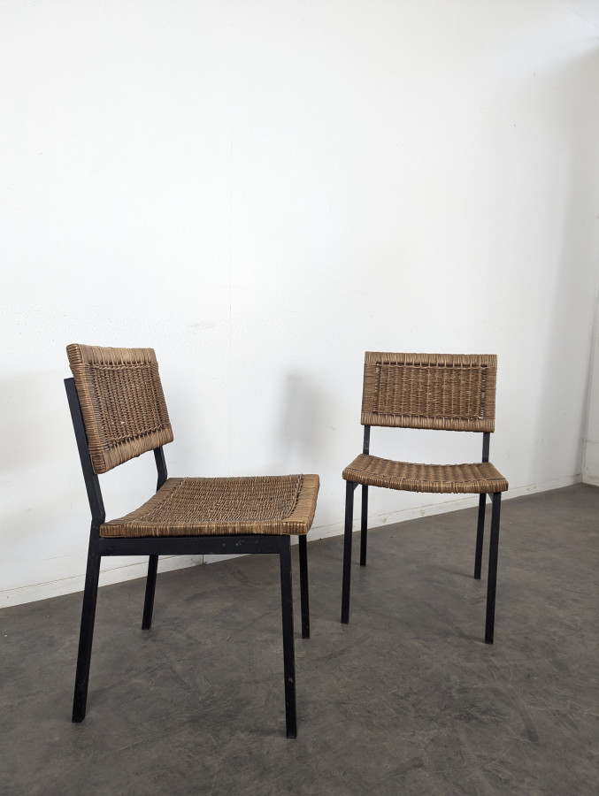 Paire de chaises en rotin des années 50