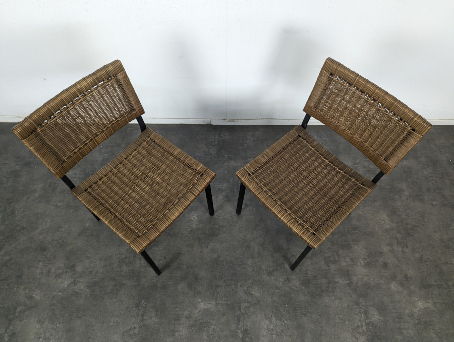 Paire de chaises en rotin des années 50