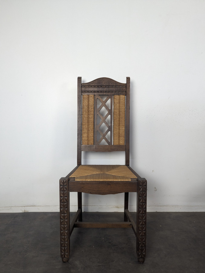 Série de 6 chaises brutalistes paillées