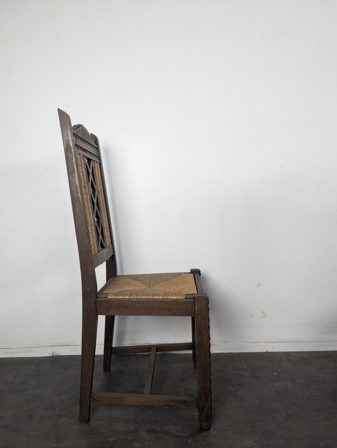 Série de 6 chaises brutalistes paillées