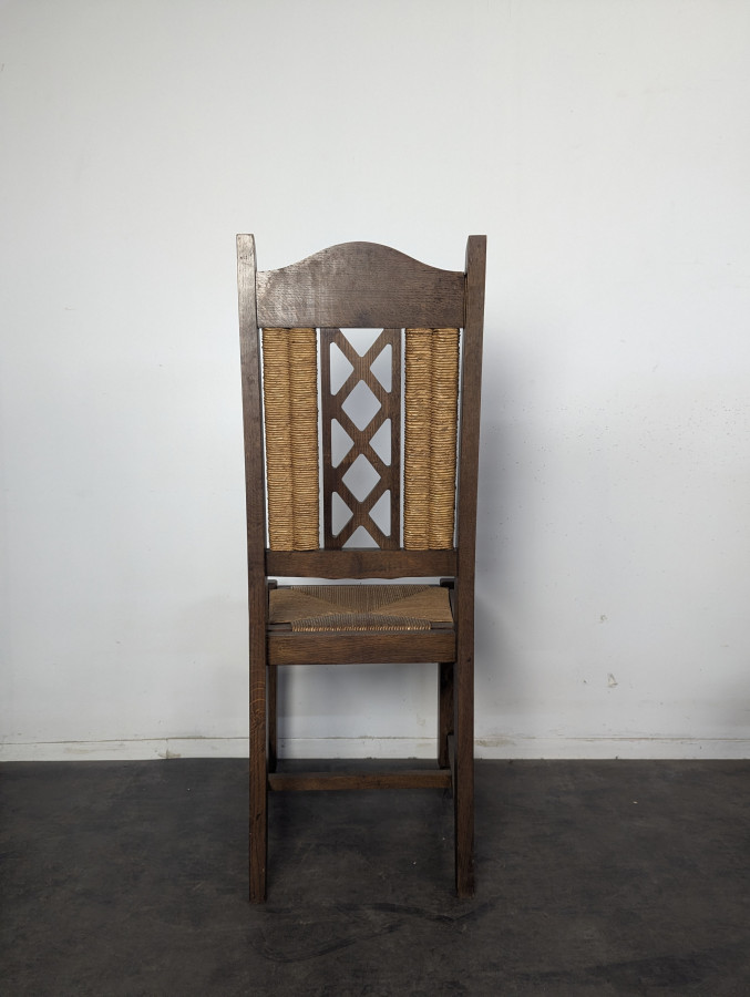 Série de 6 chaises brutalistes paillées