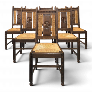 Série de 6 chaises en chêne dossier et assise paillés