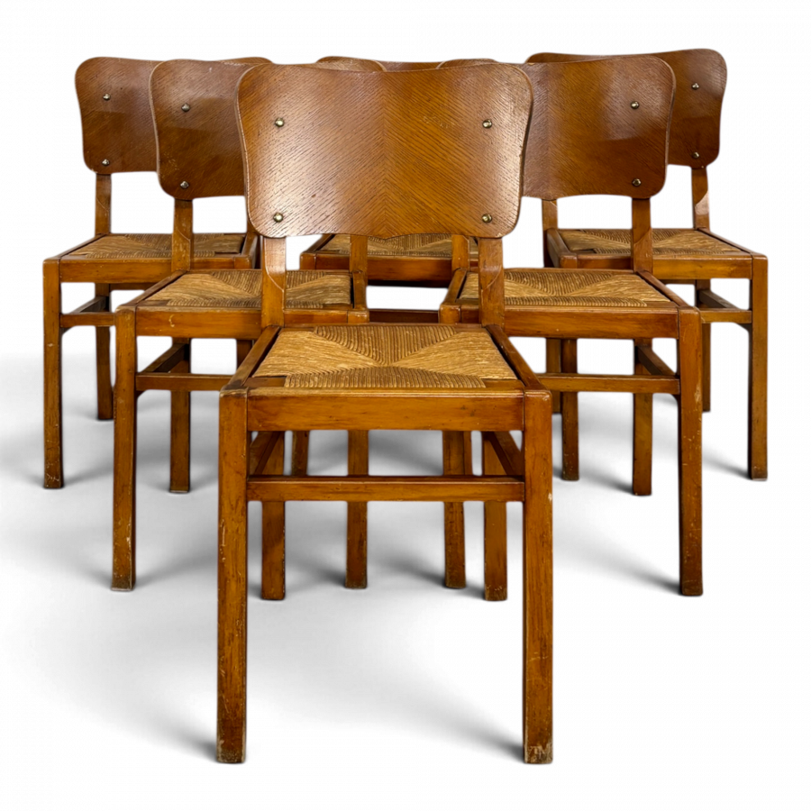 Série de 6 chaises années 50 assise paillée