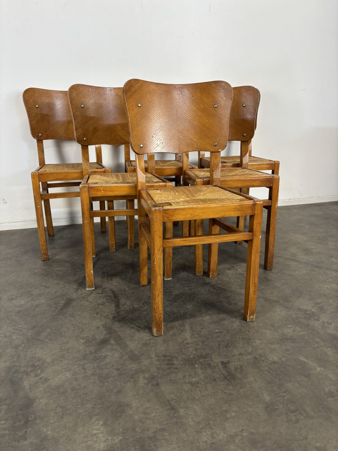 Série de 6 chaises années 50 assise paillée