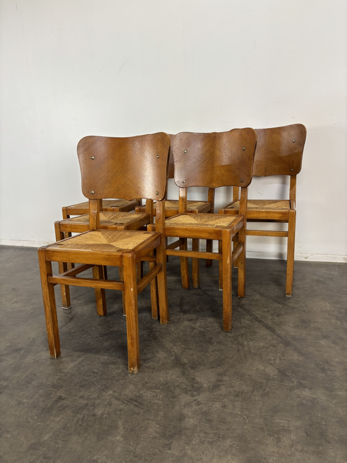 Série de 6 chaises années 50 assise paillée