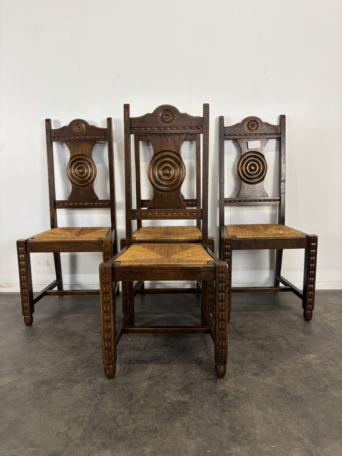 Série de 5 chaises style Charles Dudouyt paillées