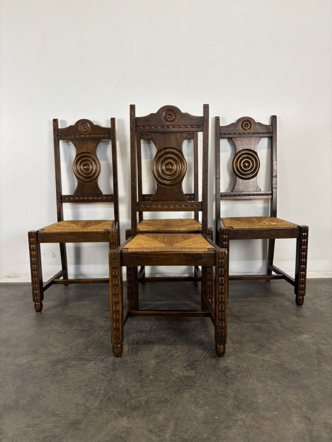 Série de 5 chaises style Charles Dudouyt paillées