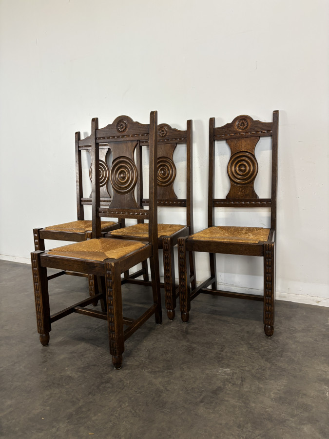 Série de 5 chaises style Charles Dudouyt paillées