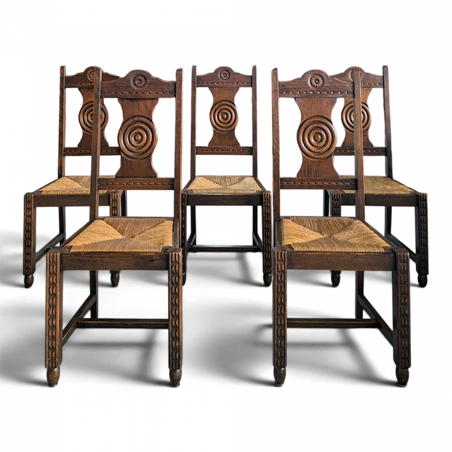 Série de 5 chaises style Charles Dudouyt paillées