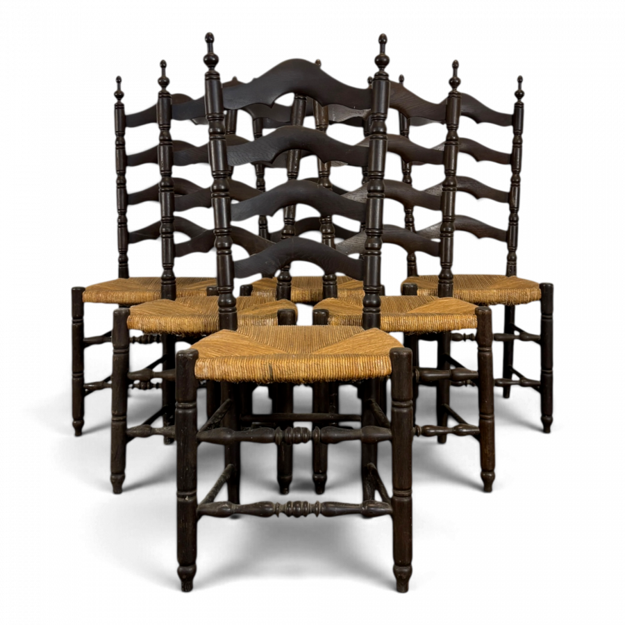 Série de 6 chaises paillées à dossier échelle Espagnoles
