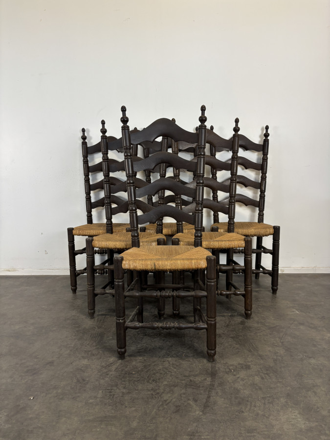 Série de 6 chaises paillées à dossier échelle Espagnoles