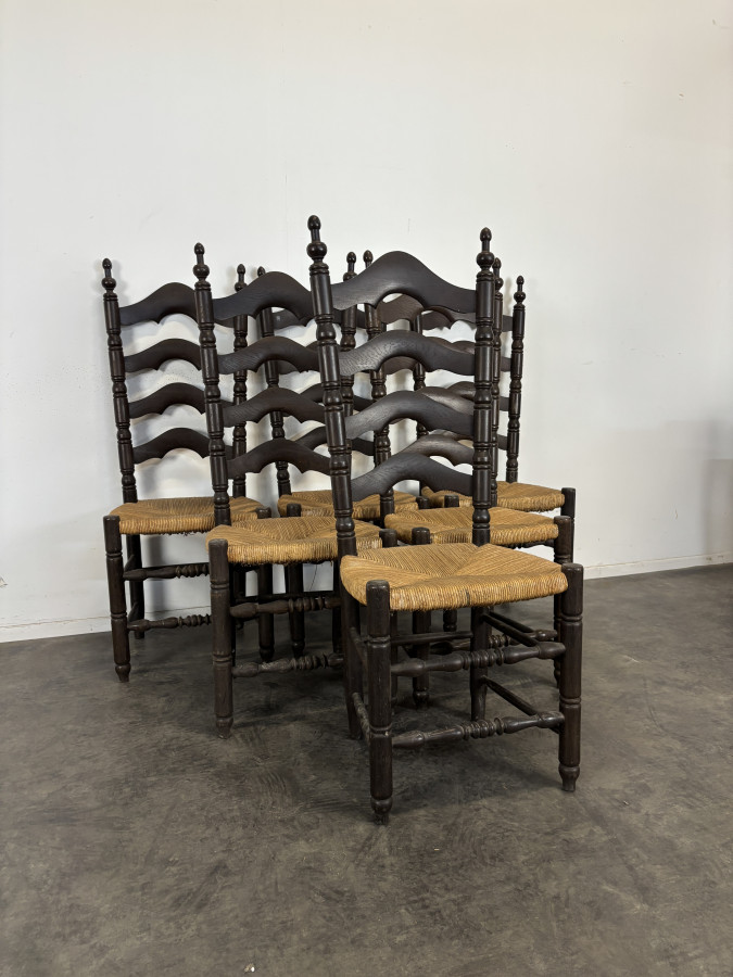 Série de 6 chaises paillées à dossier échelle Espagnoles