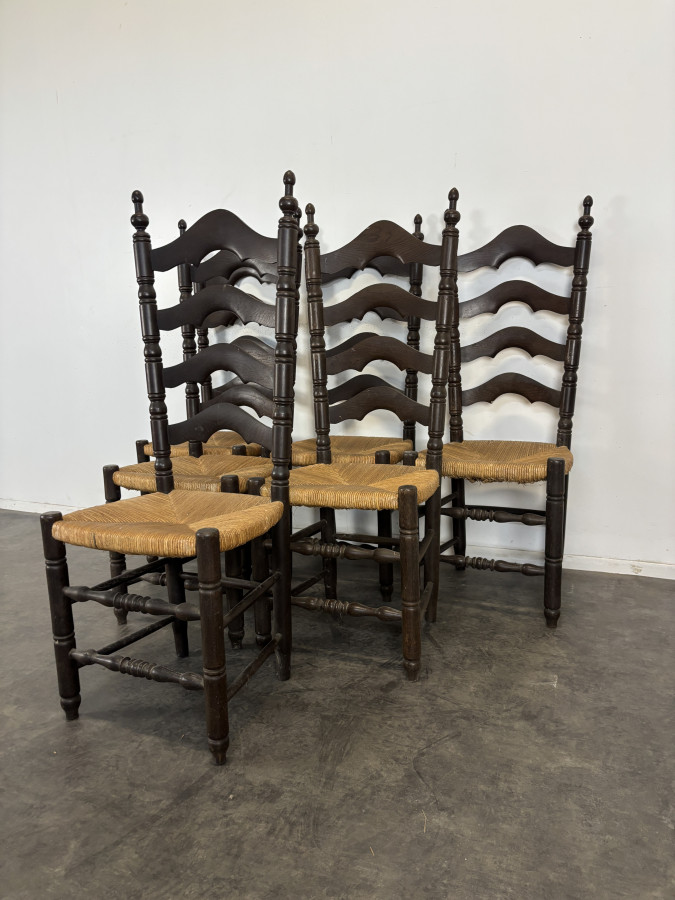 Série de 6 chaises paillées à dossier échelle Espagnoles