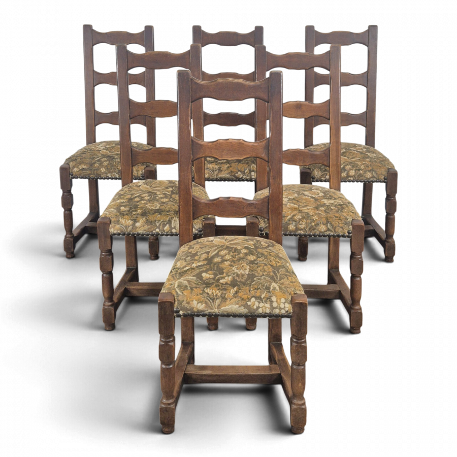 Série de 6 chaises rustiques à dossier à barrettes