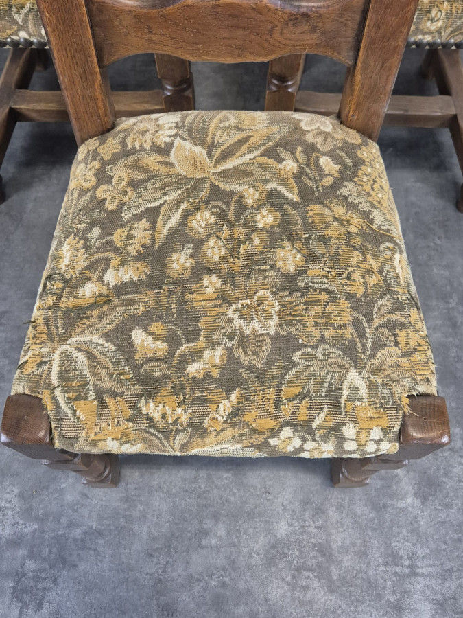 Série de 6 chaises rustiques à dossier à barrettes