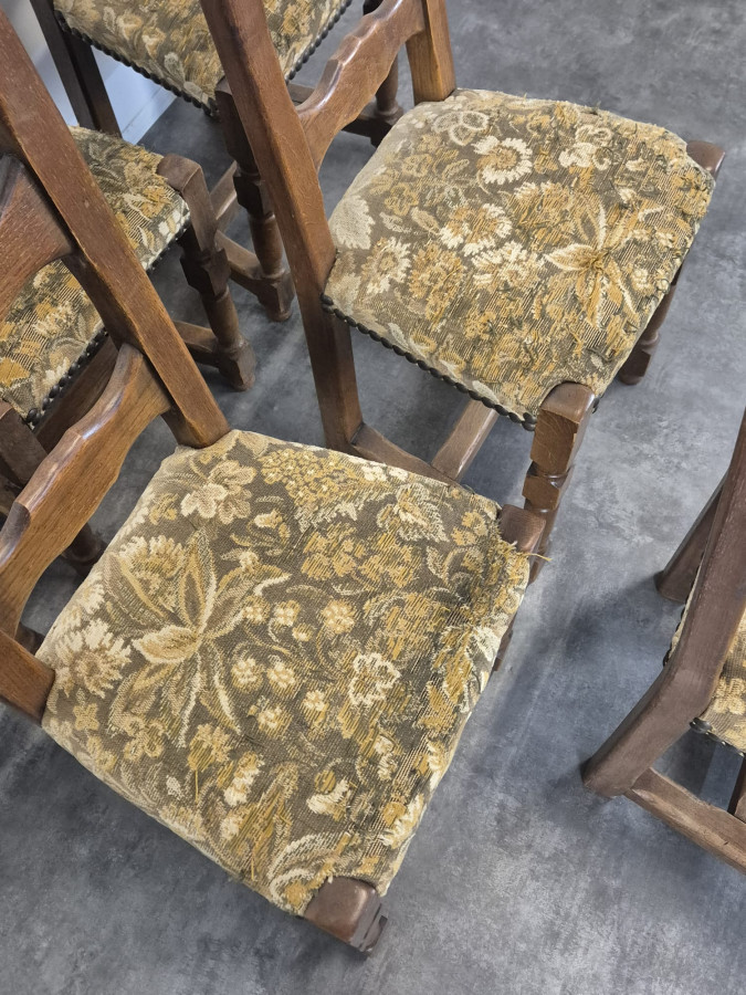 Série de 6 chaises rustiques à dossier à barrettes