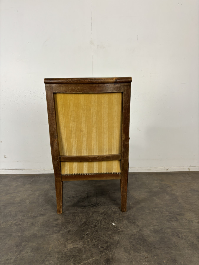 Bergère à crosse Restauration en merisier velours vert rayé