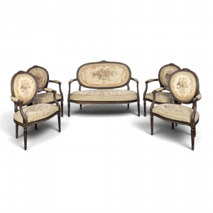 Salon Louis XVI en tapisserie d'Aubusson canapé deux fauteuils deux chaises