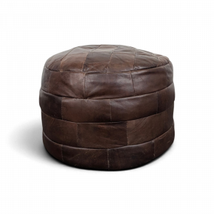 Pouf en patchwork de cuir marron années 70