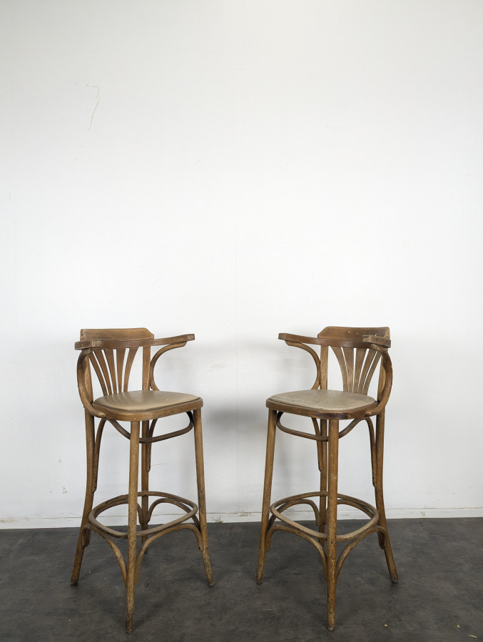 Paire de tabourets de bar bistrot en bois courbé