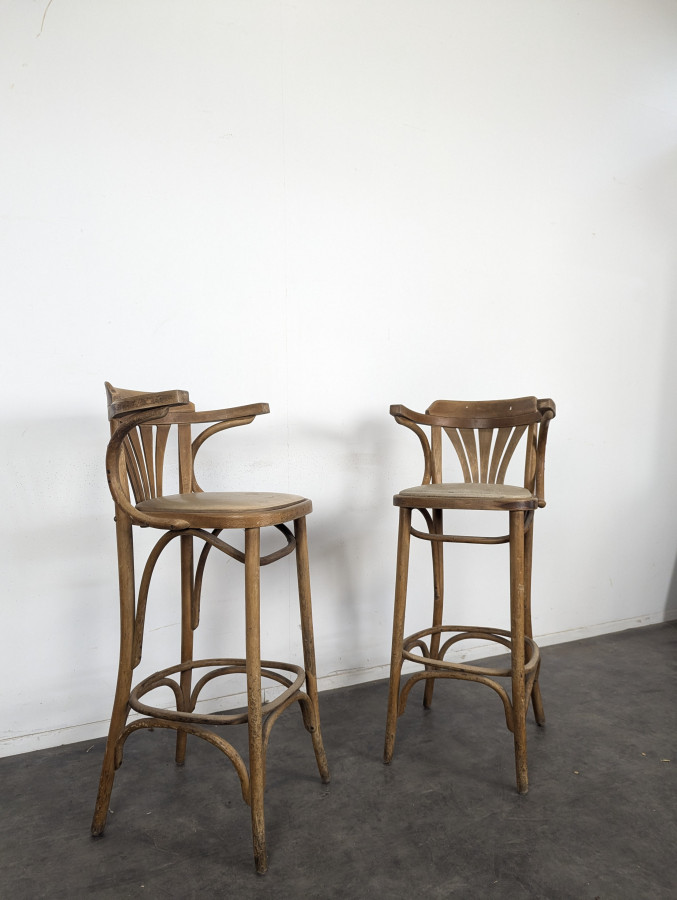 Paire de tabourets de bar bistrot en bois courbé