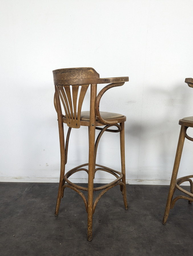 Paire de tabourets de bar bistrot en bois courbé