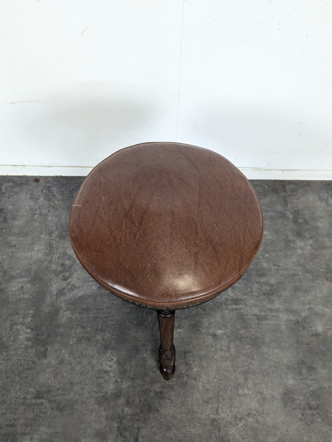 Tabouret de piano tripode en cuir marron