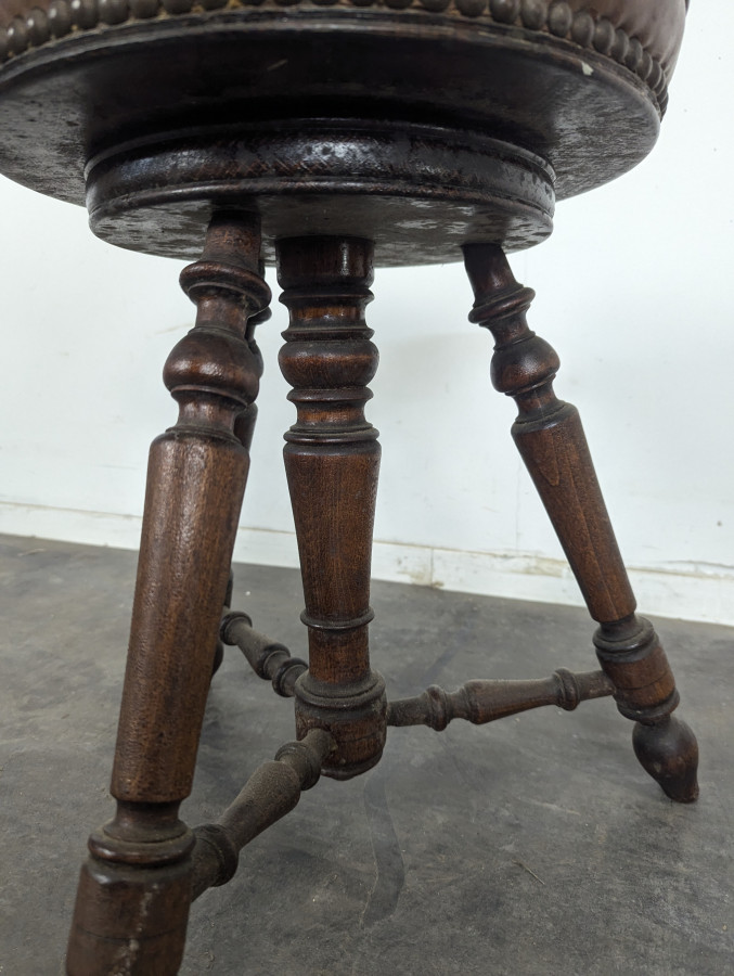 Tabouret de piano tripode en cuir marron