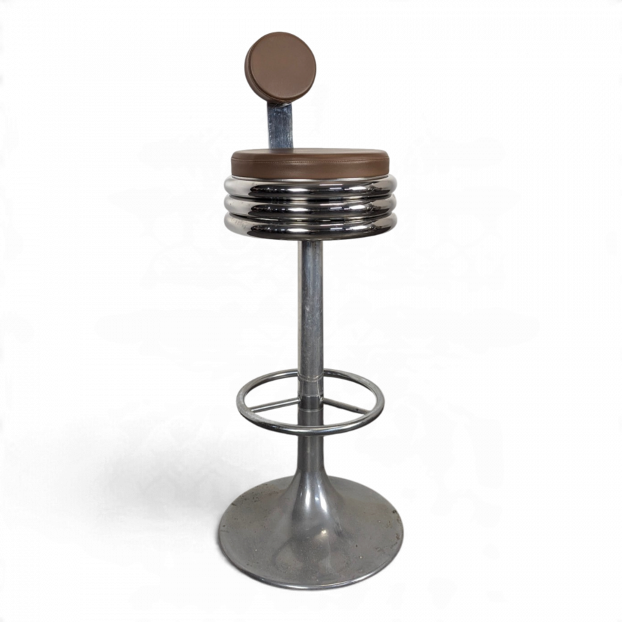 Tabouret de bar chromé à dossier pied tulipe
