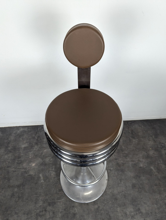 Tabouret de bar chromé à dossier pied tulipe