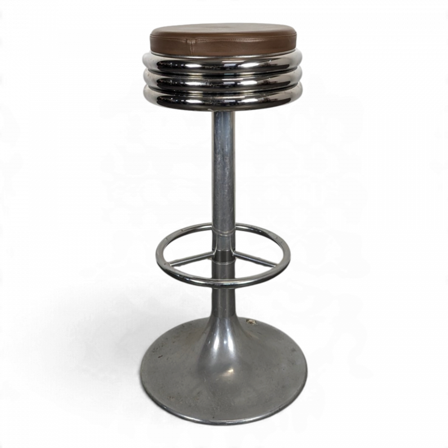 Tabouret de bar chromé années 70 pied tulipe