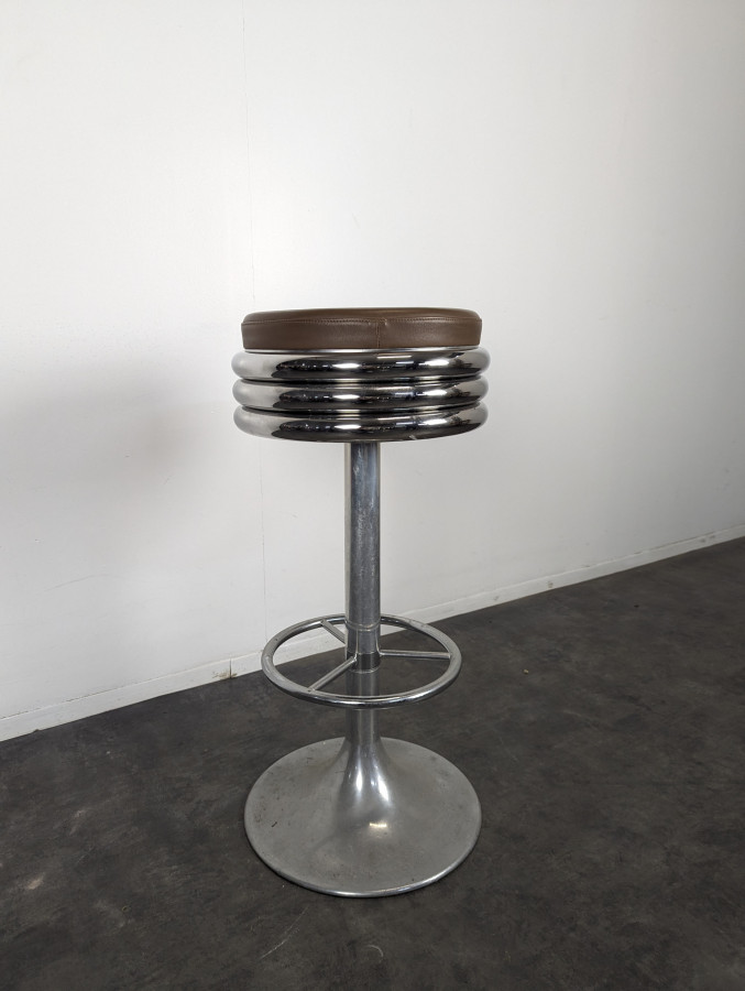 Tabouret de bar chromé années 70 pied tulipe