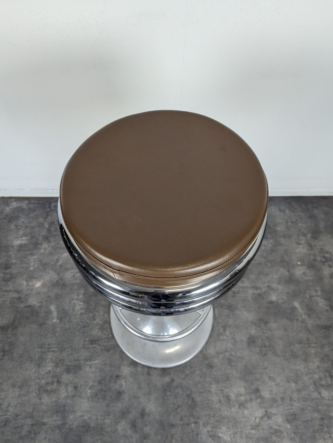 Tabouret de bar chromé années 70 pied tulipe
