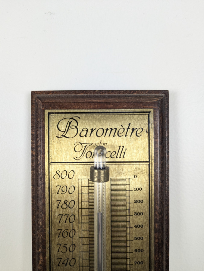 Baromètre Torricelli à mercure sur panneau de chêne