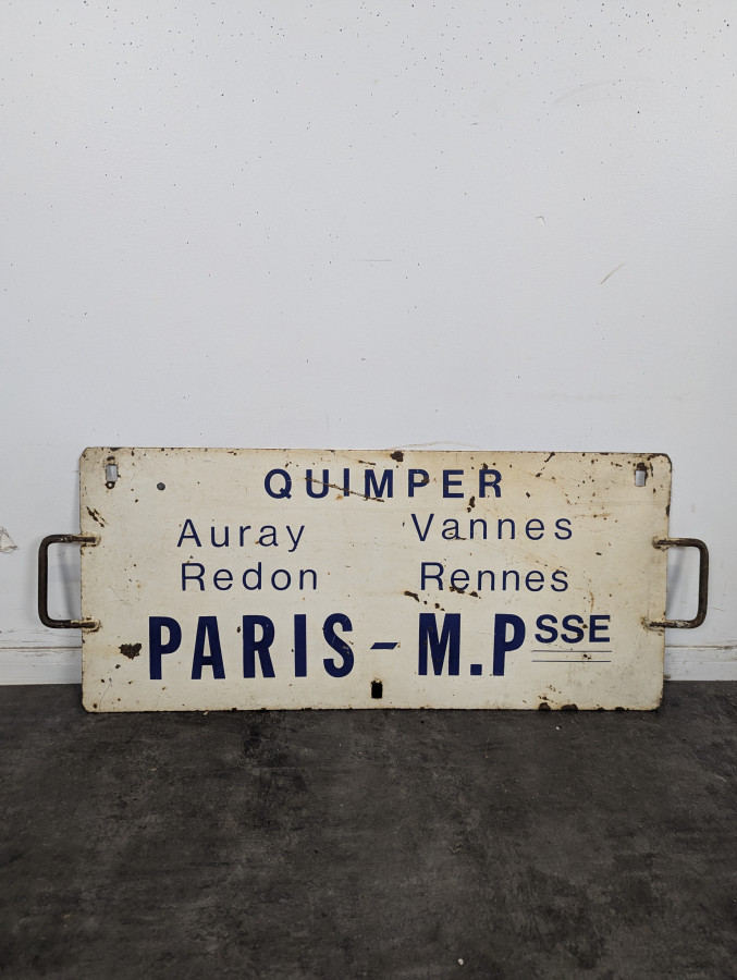 Plaque émaillée de wagon Quimper Paris-Montparnasse double face