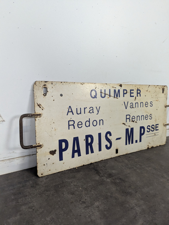 Plaque émaillée de wagon Quimper Paris-Montparnasse double face