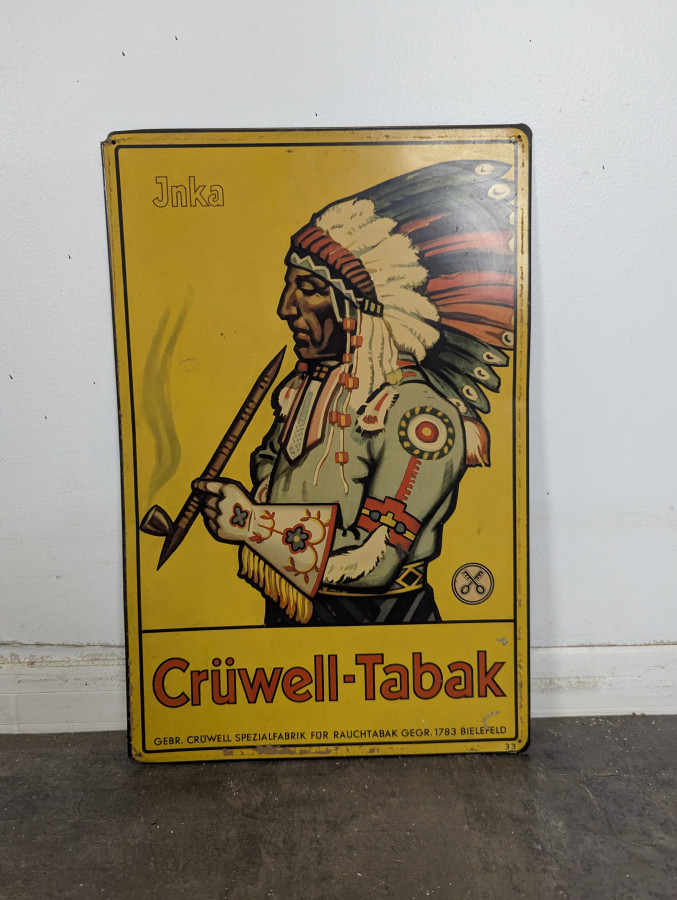 Plaque publicitaire Crüwell-Tabak chef indien en tôle