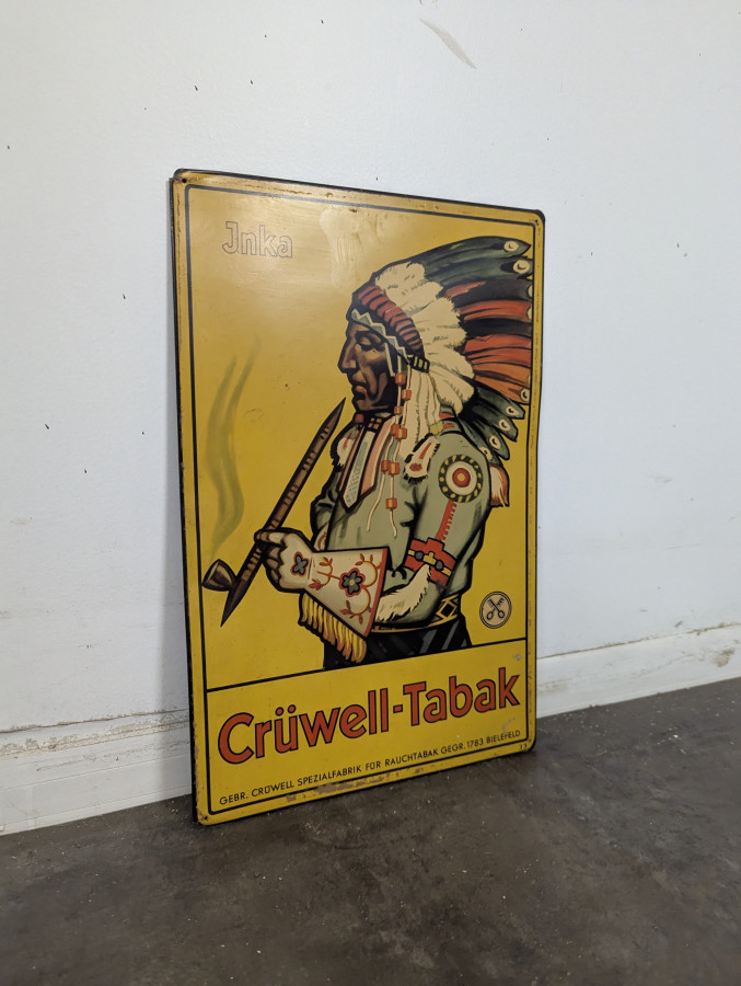 Plaque publicitaire Crüwell-Tabak chef indien en tôle
