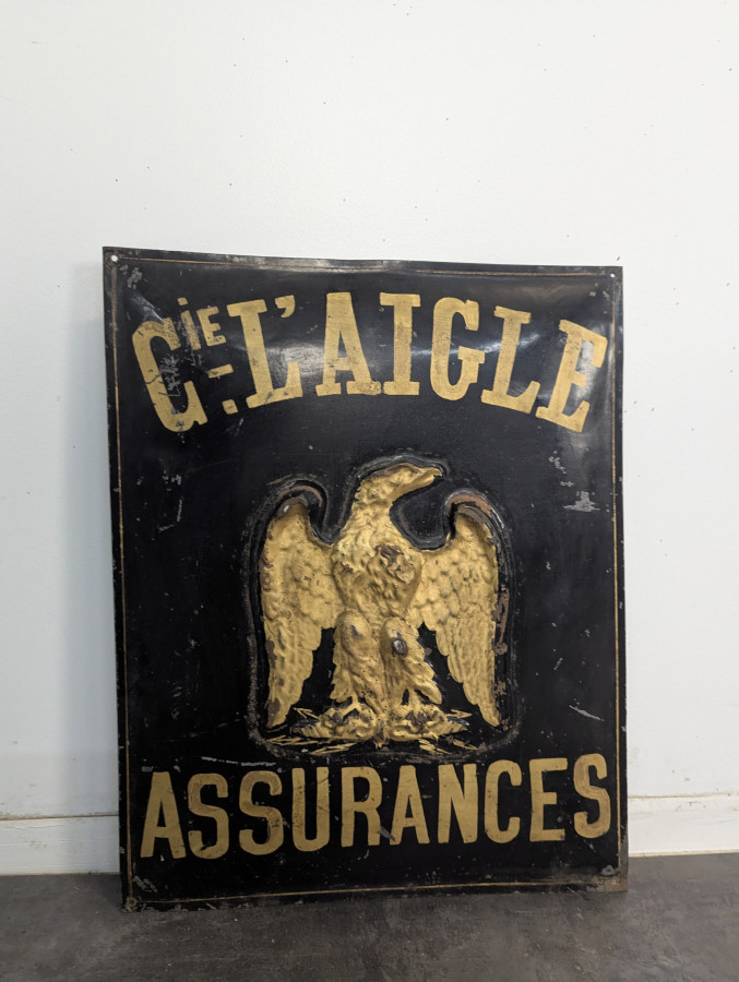 Plaque publicitaire Compagnie L'Aigle assurances en tôle