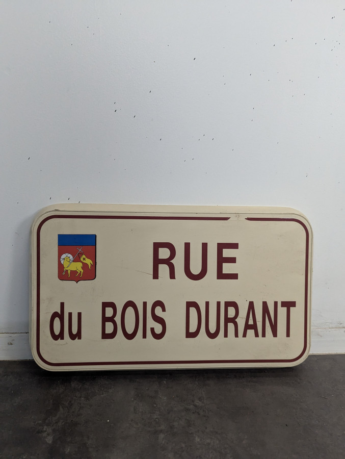 Plaque de rue émaillée Rue du Bois Durant à blason