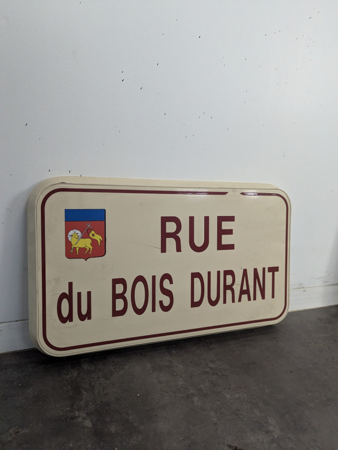 Plaque de rue émaillée Rue du Bois Durant à blason
