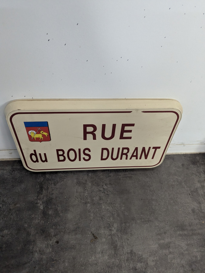 Plaque de rue émaillée Rue du Bois Durant à blason